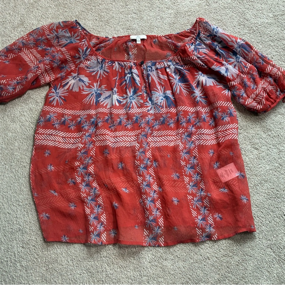 Red Floral Silk Off-Shoulder Blouse